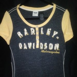 Harley Davidson Women's Short Sleeve Henley - L